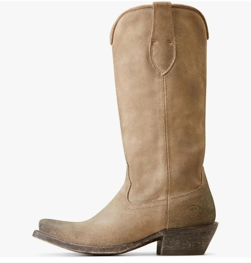 Ariat Women's Suede Memphis Cowboy Pull-on Boots Burnt Taupe Size 6.5/37 NWT